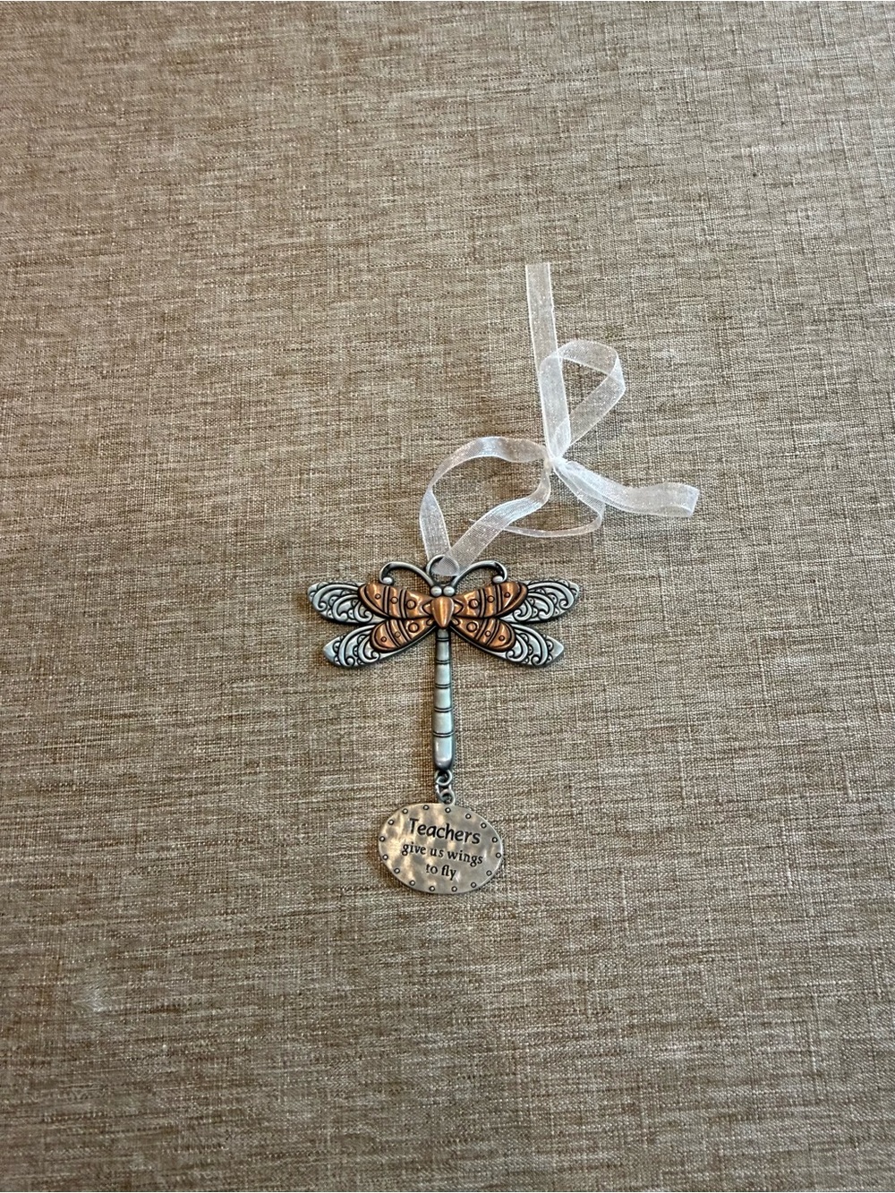$5 When Bundled - Dragonfly Teacher Ornament in Copper and Silver